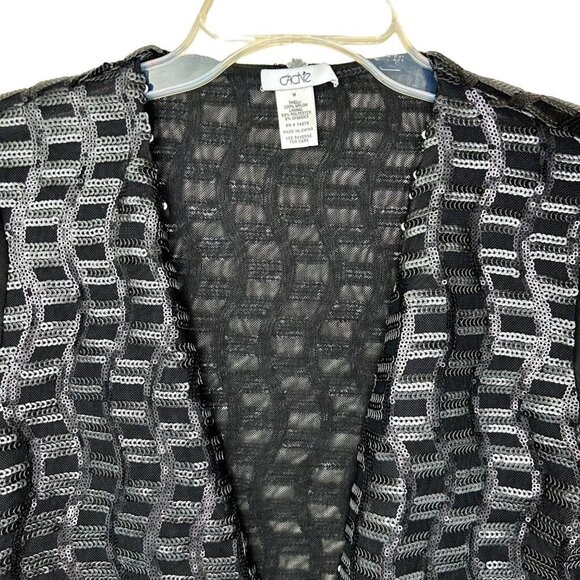 GORGOUS CACHE BLACK SEQUIN SHEER SLEEVE CARDI WORN ONCE! MEDIUM - Picture 4 of 6